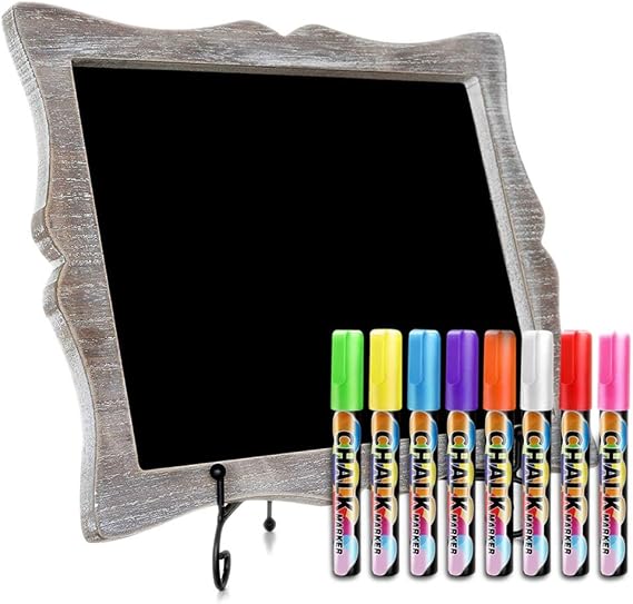 Tabletop Chalkboard Sign with Easel (11x13) + 8 Brilliant Liquid Chalk Markers | Hanging or Freestanding Framed Chalk Board with Hand Crafted Sweetheart Frame - Multipurpose Small Sign