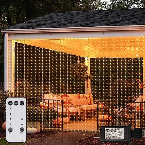 ZAIYW 1200 LED Curtain Lights 10x10Ft, Plug in Fairy Curtain Lights with Timer Remote Control Outdoor Curtain String Lights Waterproof for Patio Wedding Xmas Home Decor Warm White