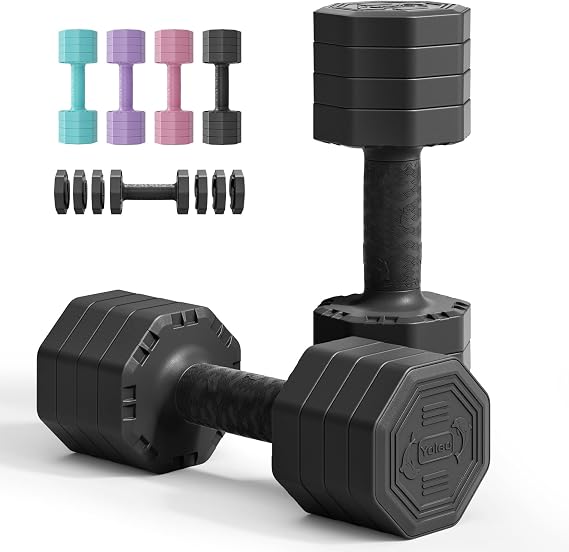 Yoleo Hantelset Verstellbare Hanteln Adjustable Dumbbell Set 4 in 1 Premium Drehbare Befestigungsart gewichte Tai-Chi-Stil 2/4/6/8/10/20/KG Kombinieren Sie es mit einem weichen TPU-Gummigriff