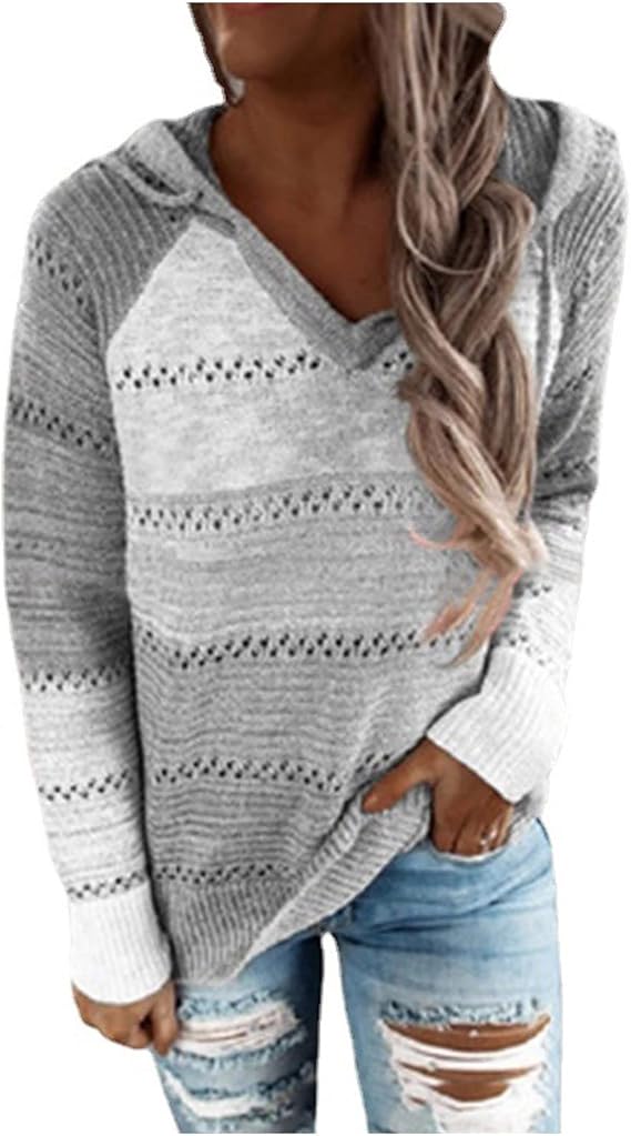 LRMQS Womens Fall Fashion 2026 Color Block Drawstring Hoodies Sweater Trendy Casual Loose Cute Knit Pullover Winter Clothes