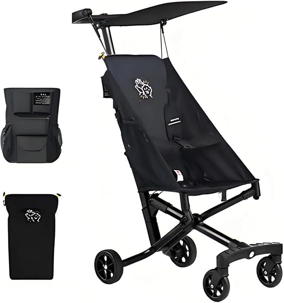 Cabin-Approved Travel Stroller 0-6Y 6.2lbs Ultra-Light Design 5-Point Safety + LED/Rain Kit Bonus XL Bag & OEM Cushion black