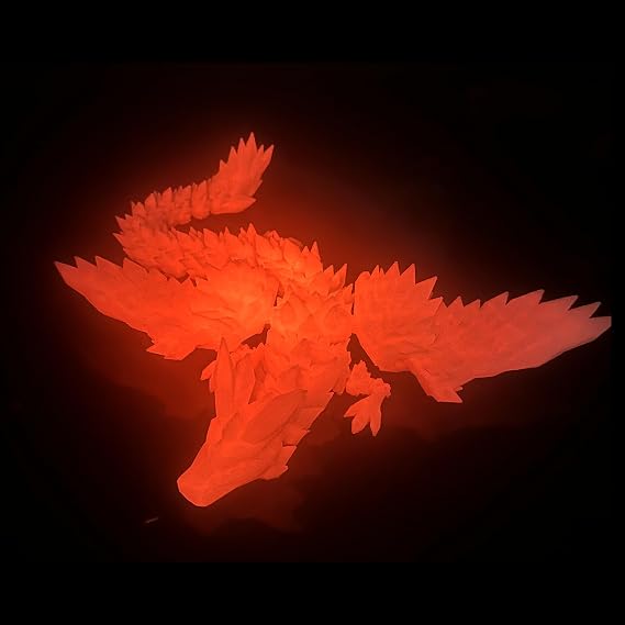3D Printed Dragon with Wings - Glow Orange, 18 inch Flying Dragon, XL Articulated Winged Crystal Fidget Toy, Home Decor, Birthday Gift, Desk Pet