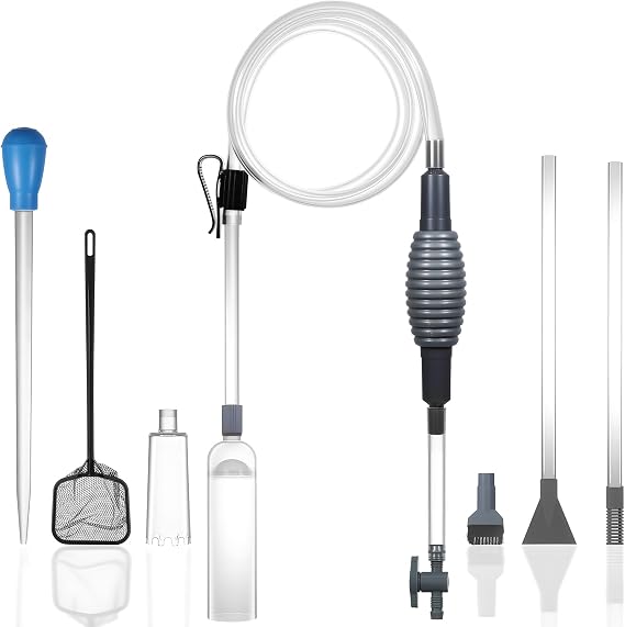 Aquarium Siphon Vacuum Kit with Turkey Baster, Fish Net for Tank Cleaning