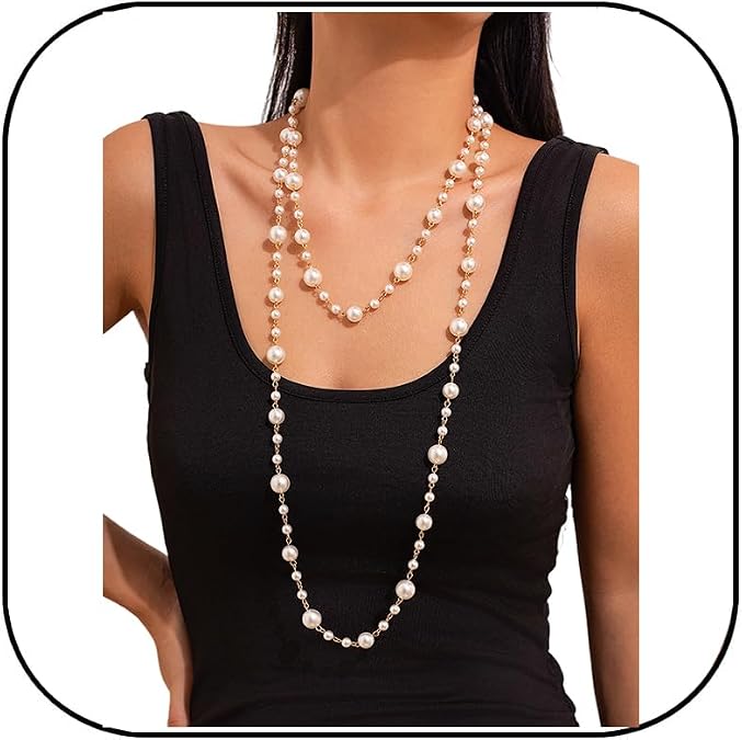 Chunky Long Layered Pearl Chain Necklaces for Women