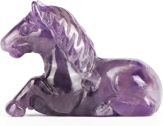 2" Amethyst Crystal Horse Figurines, Animal Carvings Statue Ornament Meditation Gift,Hand-Carved Healing Energy Gemstones for Table/Living Room Home Office Decor