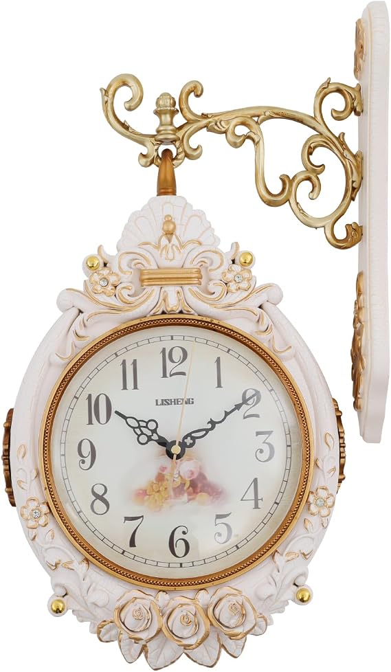 Double Sided Wall Clock,Round Wall Hanging Double Sided Two Faces Retro Station Clock for Garden,Home,Living Room, Entrance Door