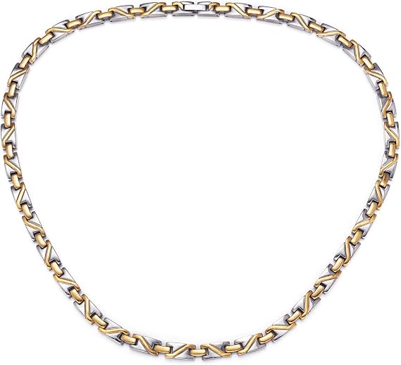 Titanium Gold & Silver Gradient Magnetic Necklace for Men & Women, Fashion Jewelry