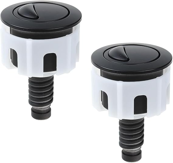 2 PCS Toilet Flush Button, Black Round Head Dual Toilet Push Button Flush Parts Replacement Universal WC Flusher Valve Accessories Compatible with Cistern Tank Toilet Flush System