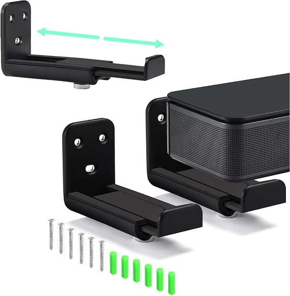 Universal Soundbar WallMount, Adjustable Soundbar Bracket with Hardware Kit | Wall mount for most soundbars (Samsung, Bose, JBL, LG, Sony). Adjustable depth 85-135mm. Holds 44 lbs. Non-slip, tool-free.