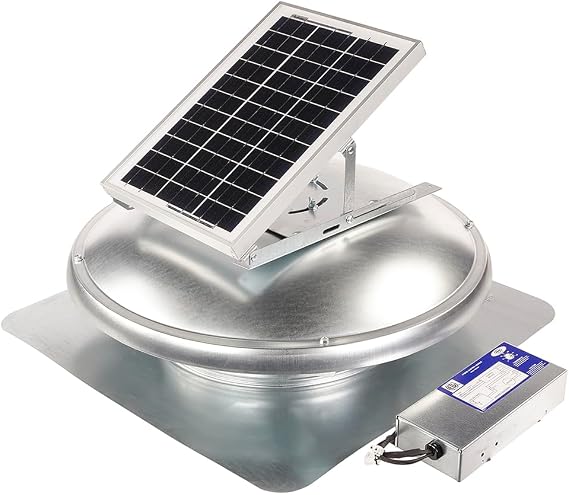 Master Flow GAF Dual Power Hybrid Solar/Electric Roof Mount Exhaust Fan with High Airflow Capacity of 525 Cubic feet per Minute on Solar Power and 750 Cubic feet per Minute on House Power