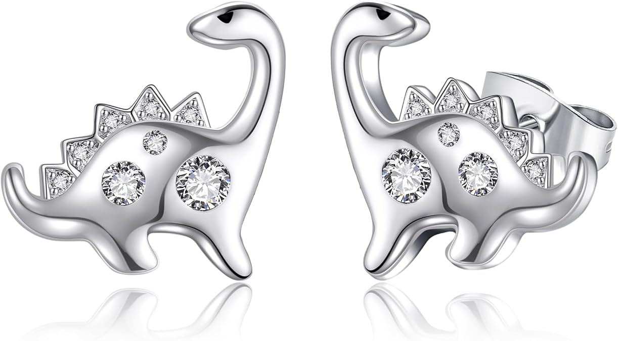 URONE Animal Stud Earrings 925 Sterling Silver Cute Dinosaur/Cat/Pig/Elephant/Tiger/Penguin/Chicken/Hedgehog Earrings Animal Jewelry Gifts For Women