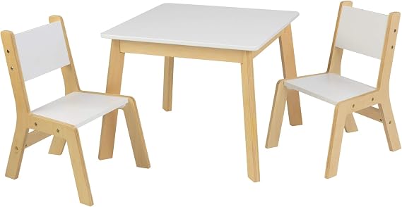 KidKraft Wooden Modern Table & 2 Chair Set, Children's Furniture, White & Natural, Gift for Ages 3-8