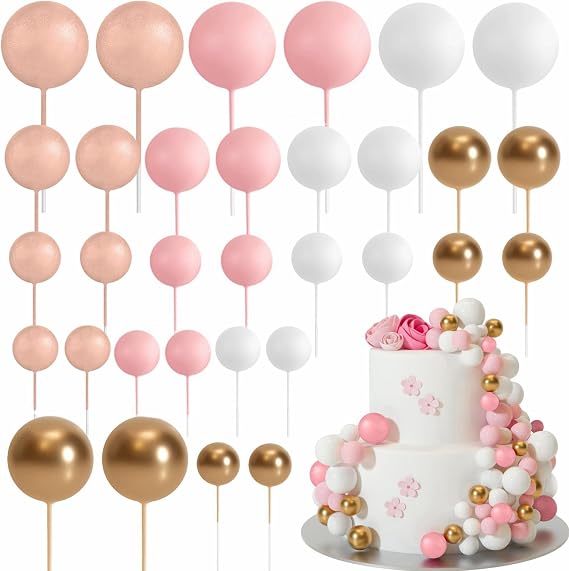 ASTARON Pack of 32 Cake Decoration Balls Mini Balloons Cake Toppers for Wedding Party Baby Shower Birthday Cake Decoration (Rose Gold Pink) Rose Gold Balls Mini Balloons Cake Decoration Birthday Cake Decoration Cupcake Decoration Party Cake Decoration