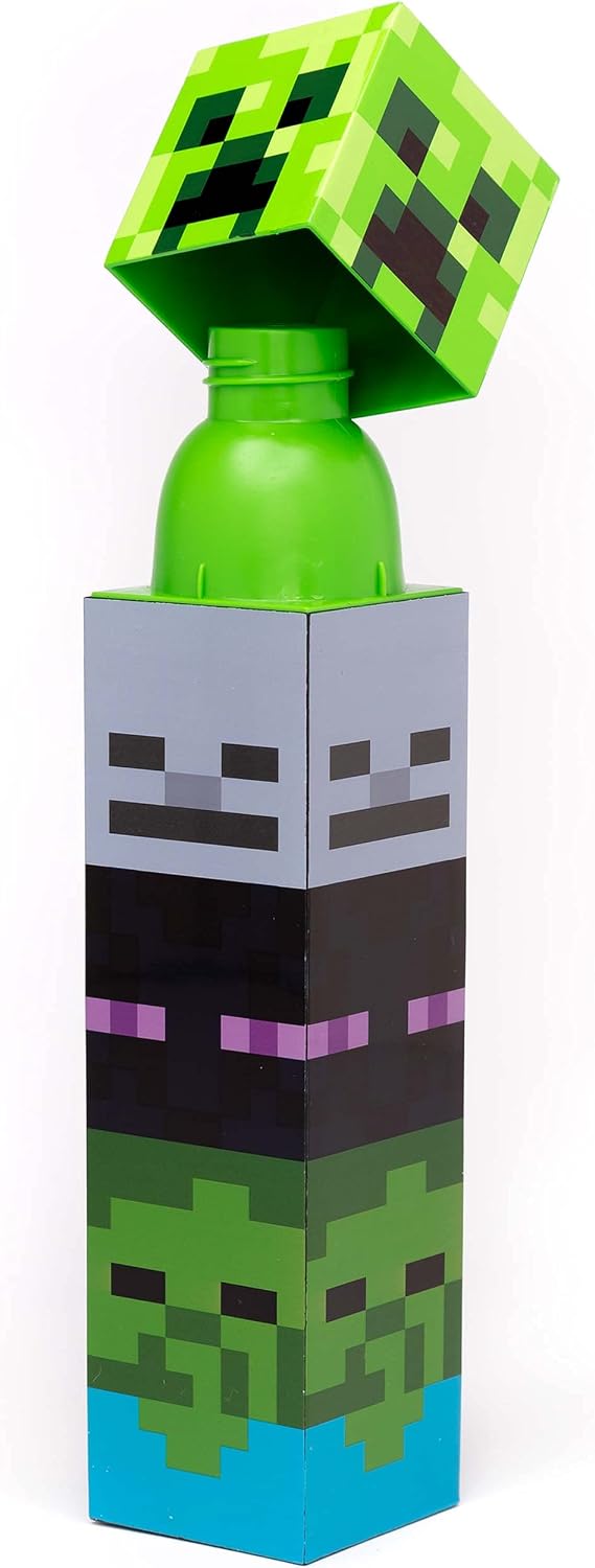 Minecraft Water Bottle for Boys 650ML | Mobs Villains Creeper Enderman Sports Travel Mug Flask | Gamer Merchandise One Size