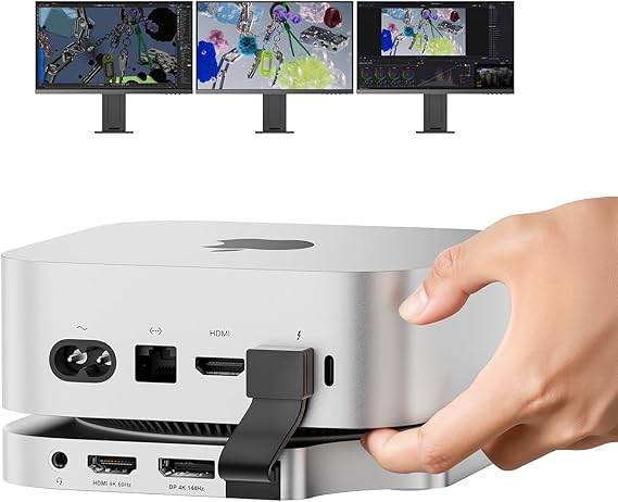 Minisopuru MINI4MAX Mac Mini M4 Dock with 4K@60Hz HDMI,4K@144Hz DP,8TB M.2 NVMe SSD Enclosure, USB C Hub Mac mini Dock & Stand for Mac Mini M4/M4 Pro(TF/SD Slot, 3* USB-A 2.0, Audio)