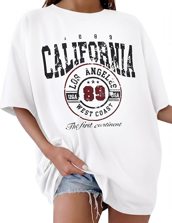 CMTOP T-Shirt Women's Oversize Short Sleeve Crew Neck Top Summer Cotton Loose Print T-Shirt Casual Basic Tee Tops Blouse
