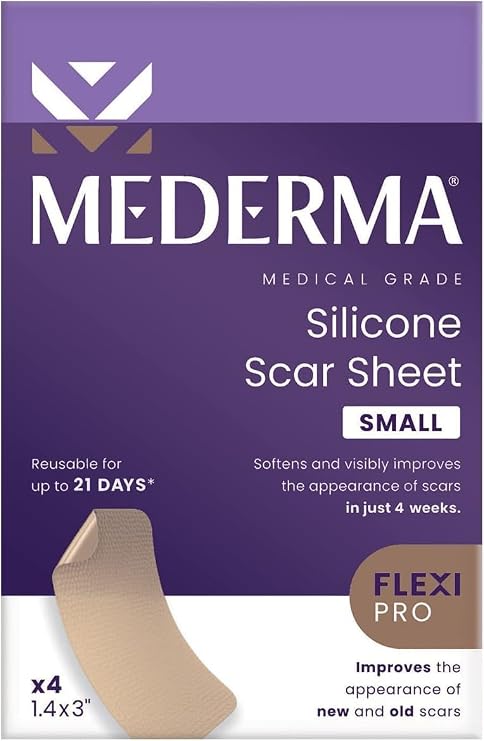 Mederma Scar Gel 50g Treats Acne, Burns, Surgery Scars + 4 Count Silicone Scar Sheets Improves Old and New Scars