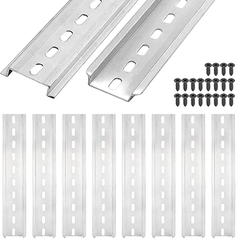 Din Rail 35mm Slotted Aluminum, 8 PCS Clamp DIN Rails, with Mounting Screws, 8 Inches 20 CM Long, 35mm Wide, 7.5mm High for Terminal Block Relay