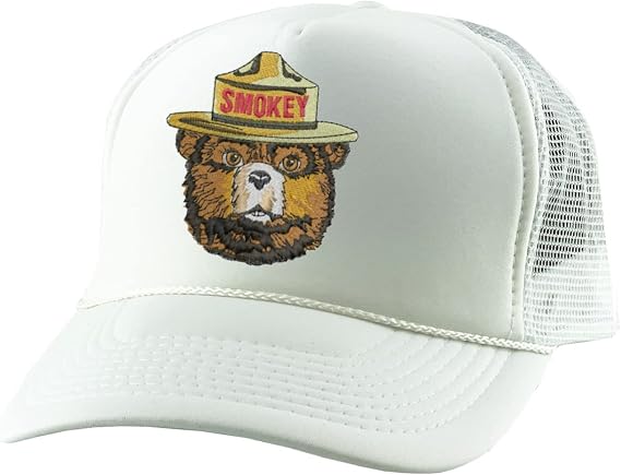 ALLNTRENDS Smokey Bear Trucker Hat Embroidered Adult Cotton U.S. Forest Service Cap Adjustable Mesh Back (White)