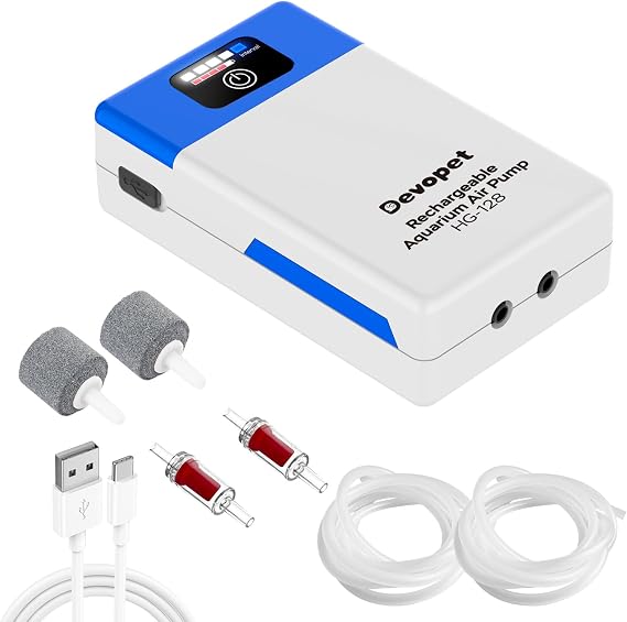 Battery Powered Aquarium Air Pump, Bait Bucket Portable Aerator, Ultra Quiet Fish Tank Bubbler, USB Rechargeable Oxygen Pump for Outdoor Fishing and Power Outages