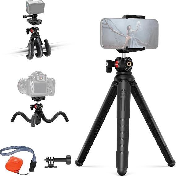 NEEWER Flexible Tripod, Wiggly Tripod, Mini Tripod, Smartphone Tripod, Desktop Tripod with Remote Control/Hidden Smartphone Holder/Universal Action Camera Adapter for Vlog Shooting/Selfie/Live | Selfie Stick for Vlog, Remote Control, Smartphone Holder, Action Camera Mount Adapter