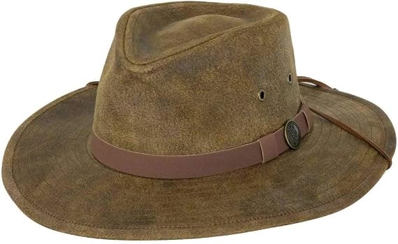 Outback Trading Men's 1356 Kodiak Water-Resistant UPF 50 Distressed Leather Western Hat with Adjustable Chin Cord