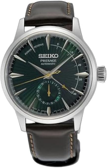 SEIKO SSA459 Automatic Watch for Men - Presage Collection - Rich Green Patterned Dial - Stainless Steel, Leather Band- Water-Resistant 50M