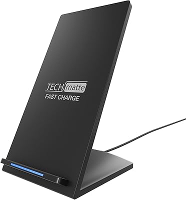 TechMatte Fast Charge Wireless Charging Stand Compatible with iPhone 11, 11 Pro, 11 Pro Max, XS, XS Max, XR 7.5W Samsung Galaxy S20, S20 Plus, S20 Ultra,Note 10, 9, 8, S10, S9 10W
