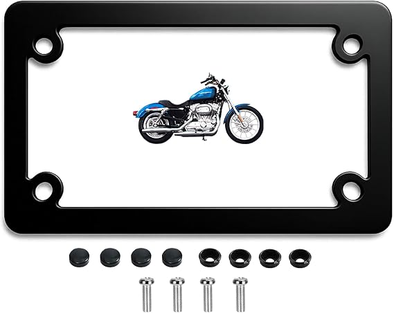 FOTN FTON Black Stainless Steel Motorcycle License Plate Frame Compatible with Harley,Yamaha - Timeproof Motorcycle Tag Frame