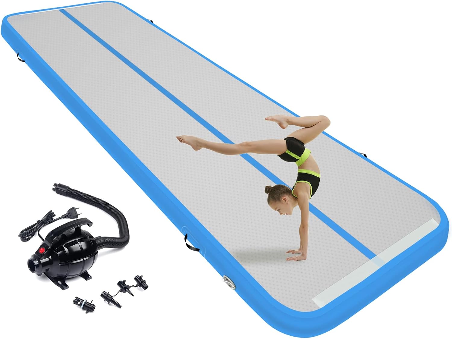 GYUEM 13ft/16ft/20ft Inflatable Air Gymnastics Mat Training Mats 4.3ft Widening 4 inches Thickness Gymnastics Tracks with Electric Air Pump for Home Use/Training/Cheerleading/Yoga/Water