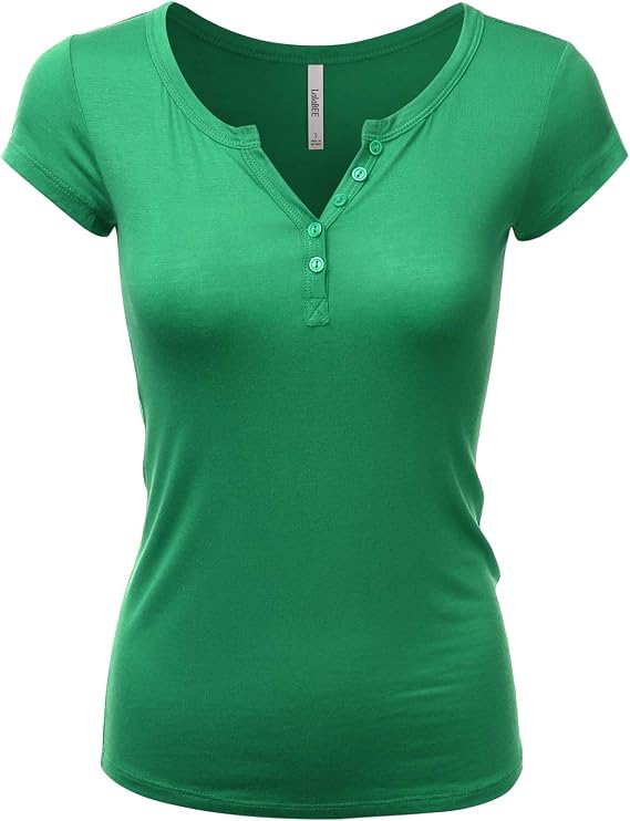 LALABEE Women's Deep V-Neck Short Sleeve Basic Henley Button T-Shirt for Women