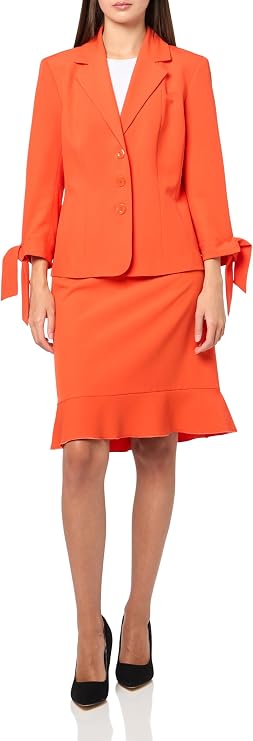 Le Suit Women's Three Button Tie Sleeve Jacket and Flounce Skirt, 2pc Set