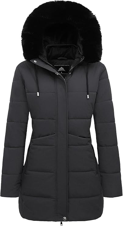 MOERDENG Women's Warm Winter Puffer Coat Waterproof Long Down Jacket | Thicken Fleece Lined Outerwear Faux Fur Detachable Hooded Parka