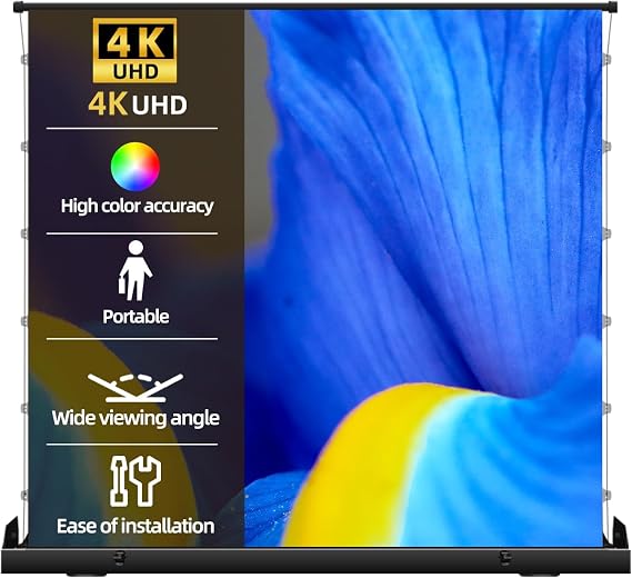 Tab-Tension Matte White Manual Pull Up Portable Projector Screen,Movie Screen 178Viewing Angle,Projector Screen Outdoor Wrinkle-Free Design for Backyard Movie Night(100 in/16:9)