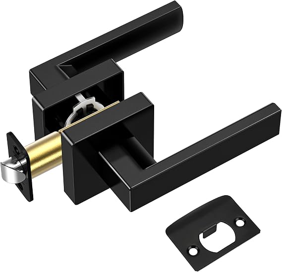 TICONN 1PK Matte Black Door Handles Interior, Reversible Square Door Levers Knob for Hallway, Bedroom, Bathroom (No Lock, 1PK Passage)