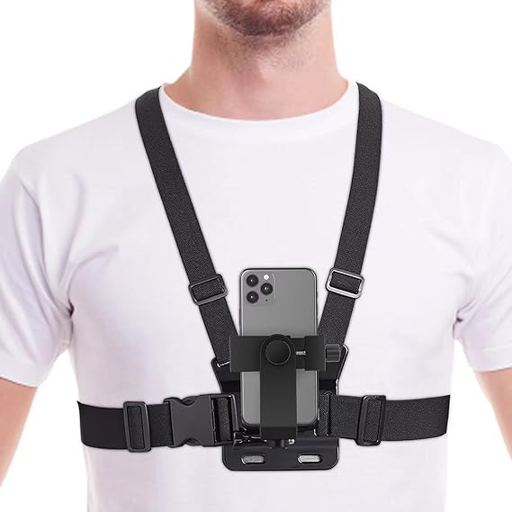Phone Chest Strap Mount for POV/VLOG Videos, Chest Harness Holder Compatible with iPhone 13 12 11Pro Max Plus,Samsung,GoPro Hero 9, 8, 7, 6,AKASO,Action Camera and Cell Phone Video Shoot Accessories 1