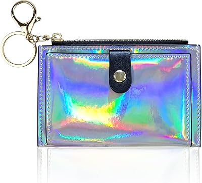 Womens Card Wallet, Waterproof PU Leather Slim Credit Card Wallet for Women Multifunctional Credit Card Bag with Zipper and Key Chain Card Wallet Holder A, Silver