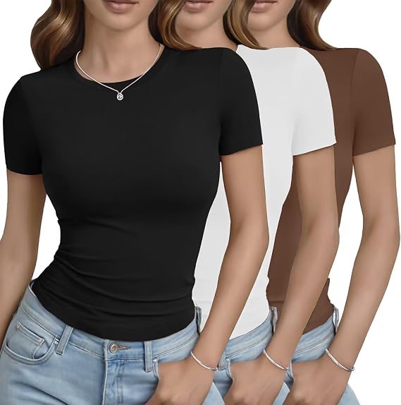 TNNZEET Women's Y2K Basic T Shirt Crop Top Short Sleeve Crew Neck Clothes