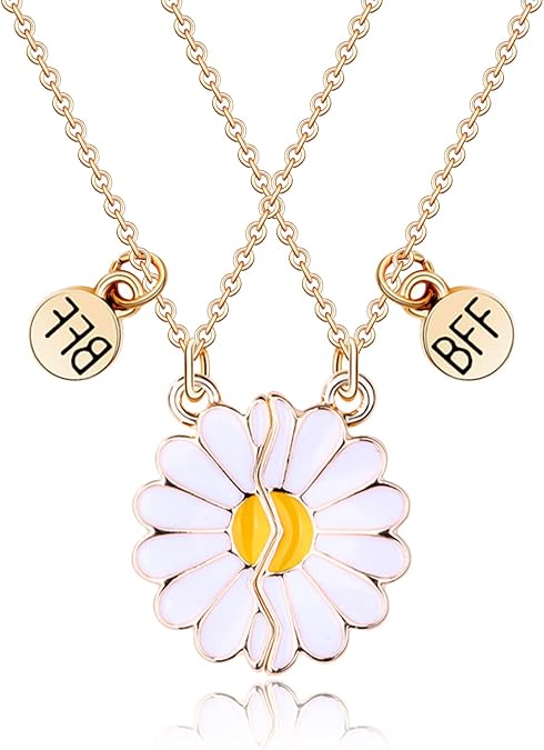 MJartoria BFF Necklace for 2-Daisy Best Friend Necklace Friendship Necklace Best Friends Forever Necklaces Valentines Day Gifts
