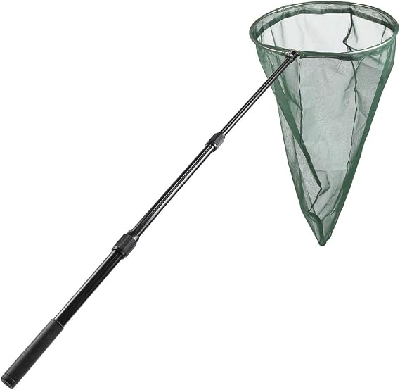 Professional Insect and Butterfly Net with 14" Stainless Ring, 26" Net Depth, Strong Aluminum Telescopic Handle Extends to 39", Muslin Banding at the Top