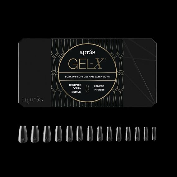 Apres Gel-X Coffin Box of Nail Tips | 280 Gel-X Tips, Soft Tips, 14 Sizes 00-9 | Half-sizes Included (Sculpted Coffin Medium, 280 Count)