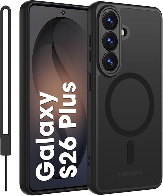 KPPIT Case for Samsung Galaxy S26 Plus / S26+ Compatible with Magsafe Built-in Magnetic Ring Shockproof Scratch-Resistant Translucent Matte Magnetic Mobile Phone Case for Galaxy S26 Plus 5G Black