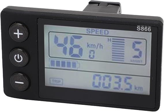 Electric Bike LCD Display, 24V 36V 48V 60V E Bike Multi Information S866, Control Panel Ebike Cycling Computer 5 Pin Waterproof Plug for 22.2mm Handlebar for Bicycle Modification