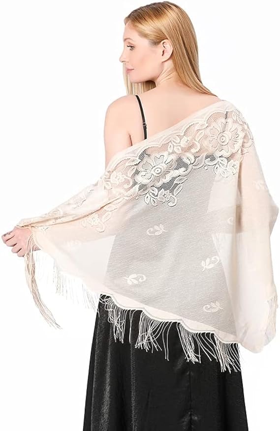 Shawls and Wraps for Evening Dresses, Women Lace Crochet Triangle Shawls 1920s Accessories Formal