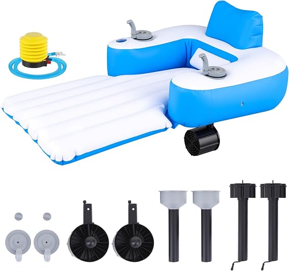 Motorized Pool Float 2 Motors | Inflatable Lounger Floaties for Adults with Cup Holders, 2 Motors, Legrest Extension, Pool Lake River Summer Water Recreation
