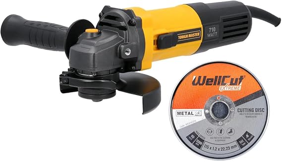 TOUGH MASTER Electric Angle Grinder Corded 125mm with Side Handle, 100% Copper Motor, Carbon Brushes Replacement& Quick Release Guard Wheel (with 10pcs Cutting Discs 115MM)