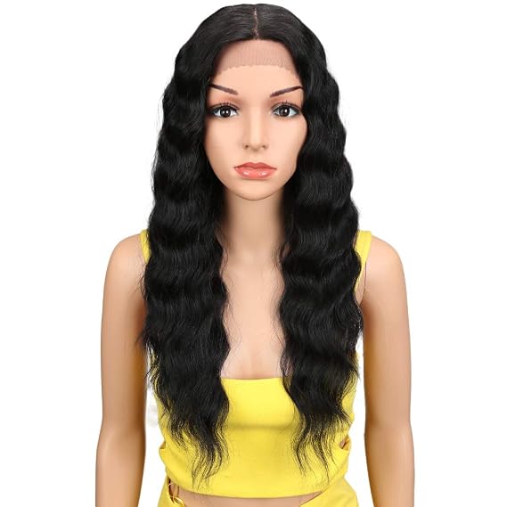 Joedir Lace Front Wigs 24" Long Wavy Synthetic Wigs For Black Women 130% Density Heat Resistant Synthetic Hair Wig(NATURAL BLACK)