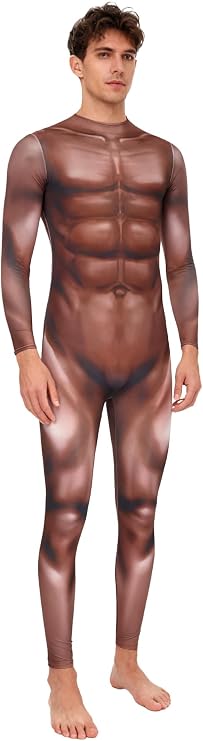 Men's Full Body 3D Print Tight Bodysuit Zebra/Muscle Pattern Full Coverage for Cosplay Outfits