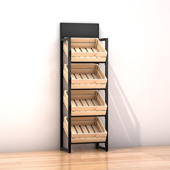 3/4 Tier Fruits & Vegetables Kitchen Shelf Rack Display,Large Solid Wood Retail Snack Stand,for Commercial Supermarket, Floor Multi-layer Storage Frame,Produce Holder For Onion Potato Storage(A,4 Tier