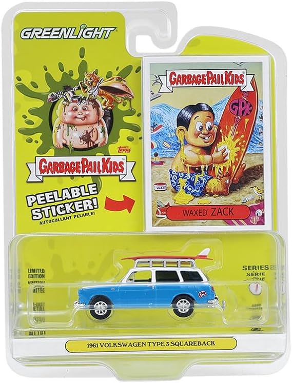 Greenlight Collectibles 54110-B 1:64 Scale Garbage Pail Series 7 - Waxed Zack - 1961 Vee-Dub Type 3 Squareback with Roof Rack and Surfboard